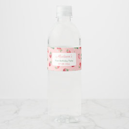 Rótulo Para Garrafa D'água Festa de aniversário de Garota Rosa de Morango