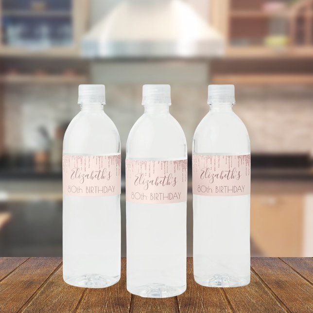 Rótulo Para Garrafa D'água Festa de aniversário rosa de dourada nome do glitt (Criador carregado)