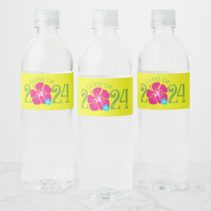 Rótulo Para Garrafa D'água Graduação Amarela de Luau Tropical Hibiscus
