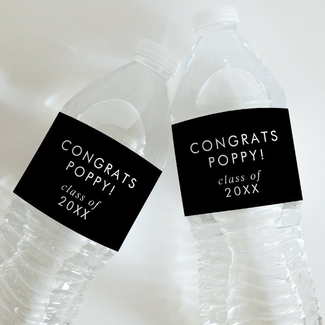 Rótulo Para Garrafa D'água Graduação do Nome do Formando Chic Dark Black (Criador carregado)