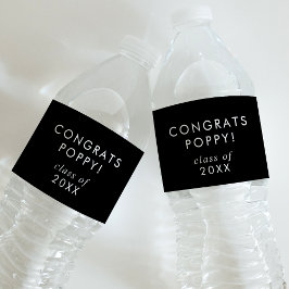 Rótulo Para Garrafa D'água Graduação do Nome do Formando Chic Dark Black