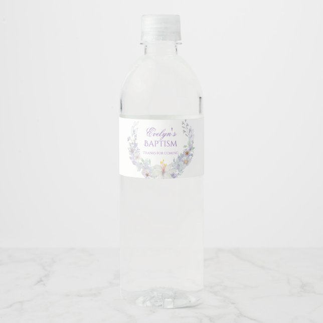Rótulo Para Garrafa D'água Lavender Floral Baptism Water Bottle Label (Frente)