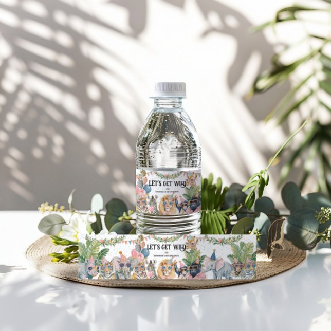 Rótulo Para Garrafa D'água Let's Get Wild Jungle Birthday Party (Criador carregado)
