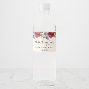 Rótulo Para Garrafa D'água Lindo Casamento em Aquarela Floral Burgundy Marsal