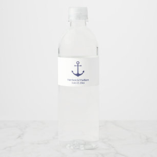 Rótulo Para Garrafa D'água Marinho de âncora náutica de castigo, branco-bra