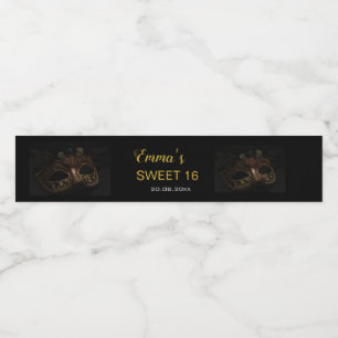 Rótulo Para Garrafa D'água Mascarada Elegante Dourado Sweet 16 15 Aniversári