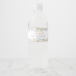 Rótulo Para Garrafa D'água Menina Flor Silvestre Aquarela 1º Aniversário Água