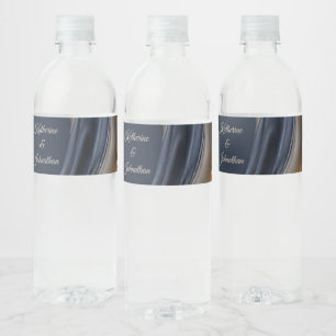 Rótulo Para Garrafa D'água Mesa de Casamento Moderno - Azul Branco e Dourado-