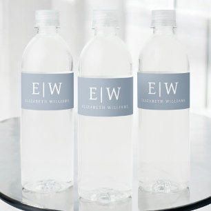 Rótulo Para Garrafa D'água Monograma Moderno Minimalista Dusty Blue Elegante