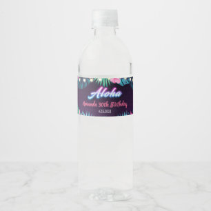 Rótulo Para Garrafa D'água Neon Aloha Birthday - Rótulo da Garrafa de Água