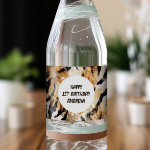 Rótulo Para Garrafa D'água Padrão de pele mais alto, primeiro aniversario Saf