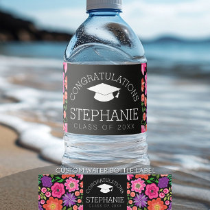 Rótulo Para Garrafa D'água Parabéns Formando Girly Flowers Graduação