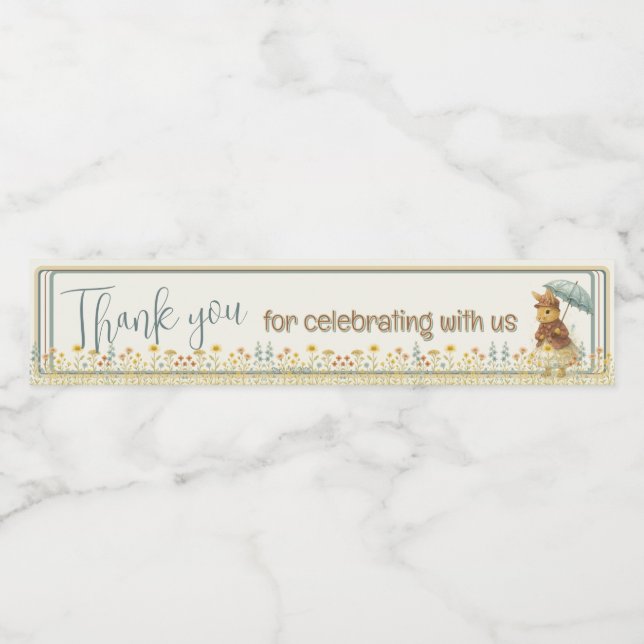 Rótulo Para Garrafa D'água Pequeno Chá de fraldas de Coelho para Garota (Rótulo Único)