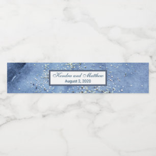 Rótulo Para Garrafa D'água Pontos de Mercúrio Silver Blue Watercolor