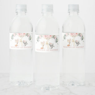 Rótulo Para Garrafa D'água primeiro aniversario de Floresta Floral de Blush C