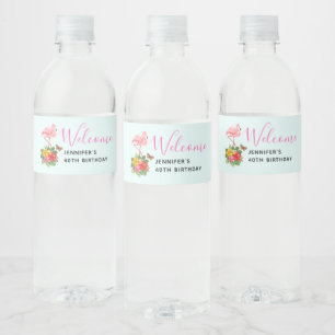 Rótulo Para Garrafa D'água Rico rosa Flamingo e Hibiscus Tropical