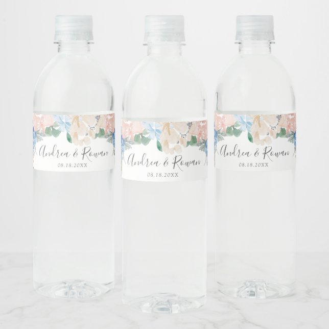 Rótulo Para Garrafa D'água Rótulo da Garrafa Floral Dusty Blue e Rosa (Garrafas)