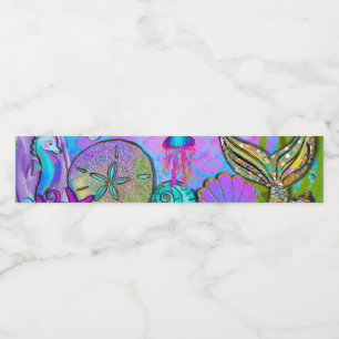 Rótulo Para Garrafa D'água Sereias e conchas marinhas Festas cor-de-rosa