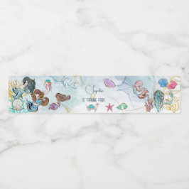 Rótulo Para Garrafa D'água Sob o mar aniversário de criança de Sereias