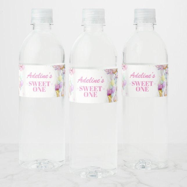 Rótulo Para Garrafa D'água Sweet One First Birthday Photo Water Bottle Label (Garrafas)