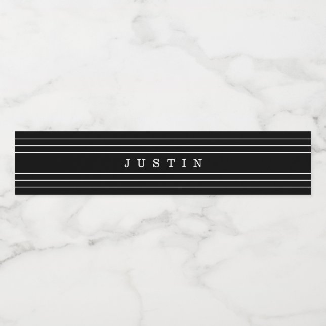 Rótulo Para Garrafa D'água Texto personalizado e faixas modernas | Preto e br (Rótulo Único)