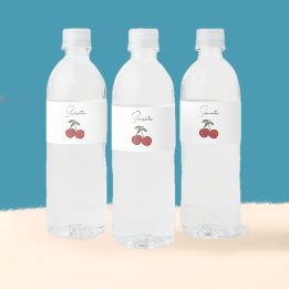 Rótulo Para Garrafa D'água Two Red Cherries Illustration | Cute Fruit Art