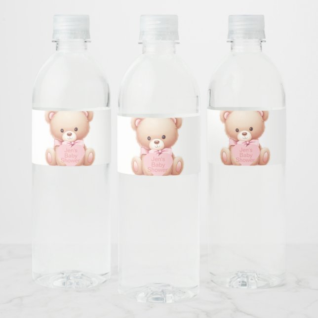 Rótulo Para Garrafa D'água Urso de Teddy Rosa (Garrafas)