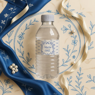 Rótulo Para Garrafa D'água Vintage Coquette Blue Arco no primeiro aniversário