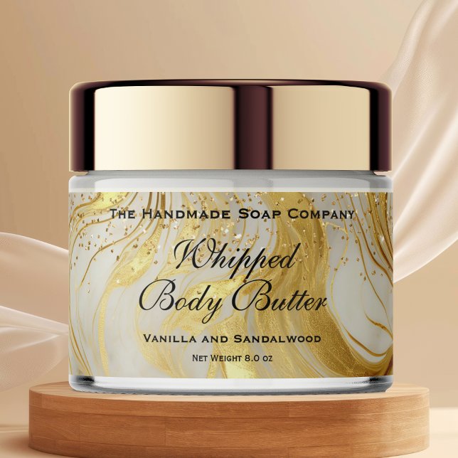 Rótulo Para Garrafa D'água Whipped Body Butter Jar Label Ivory Gold Glitter (Criador carregado)