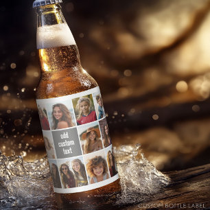 Rótulo Para Garrafa De Cerveja 11 Colagem de Fotos - Grade Mínima com Texto