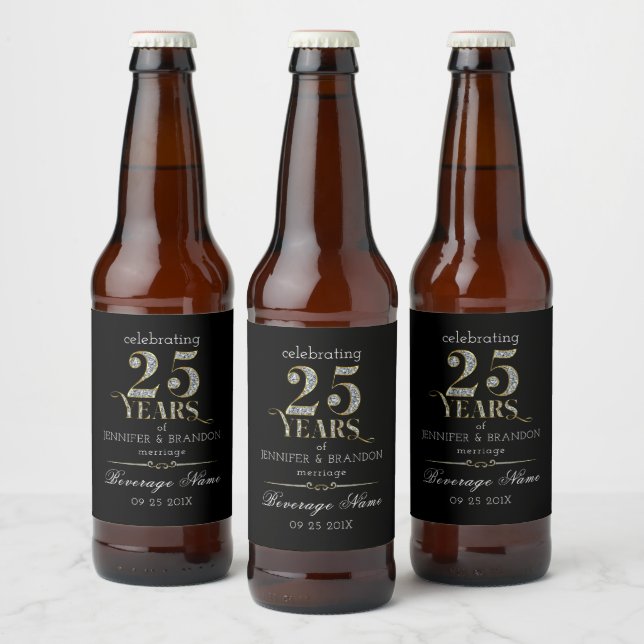 Rótulo Para Garrafa De Cerveja 25 anos de tipografia aniversário de casamento (Garrafas)