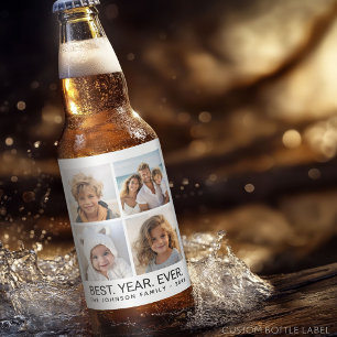 Rótulo Para Garrafa De Cerveja 4 Colagem de Fotos Minimalista - Melhor Ano de Sem