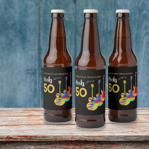 Rótulo Para Garrafa De Cerveja 50ª Festa de aniversário 50 Rochas Personalizadas