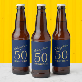 Rótulo Para Garrafa De Cerveja 50º Aniversário Capítulo 50 Azul Dourado