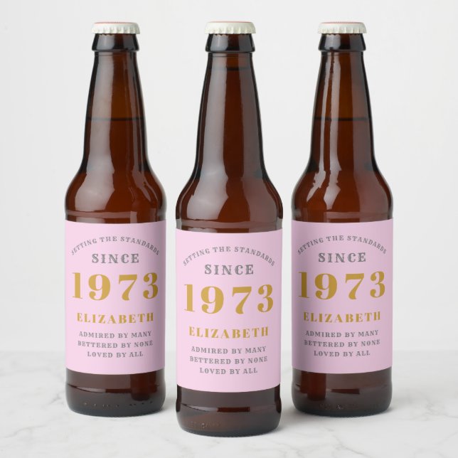 Rótulo Para Garrafa De Cerveja 50º Aniversário Nascer 1973 Adicionar Cinza Rosa d (Garrafas)