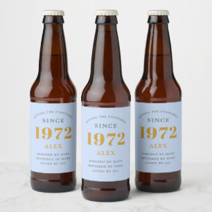 Rótulo Para Garrafa De Cerveja 50º Aniversário Nome 1972 Cinza Azul Chic