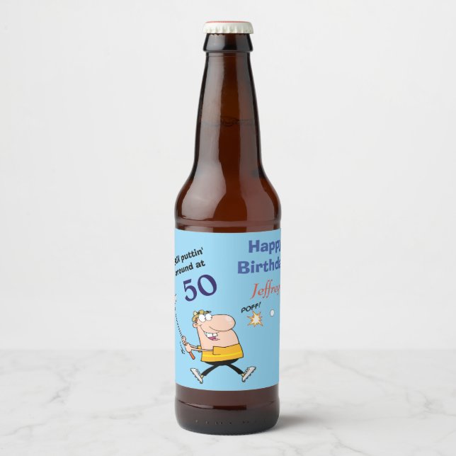 Rótulo Para Garrafa De Cerveja 50 Aniversário Golfer (Frente)