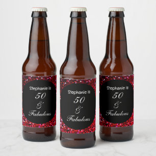 Rótulo Para Garrafa De Cerveja 50 Fabulosa Glitter Birthday Burgundy Vermelho Ros