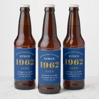 60º Aniversário Nome 1962 Chic Azul Dourado Elegan