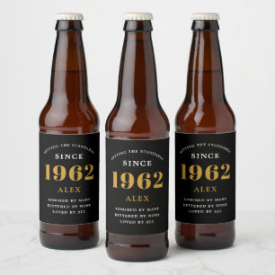 Rótulo Para Garrafa De Cerveja 60º Aniversário Nome 1962 Chic Preto Dourado Ele