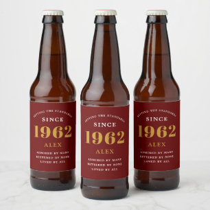 Rótulo Para Garrafa De Cerveja 60º Aniversário Nome 1962 Chic Vermelho Dourado El