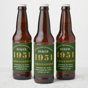 Rótulo Para Garrafa De Cerveja 70 Birthday 1951 Retro Personalizado Verde Dourado