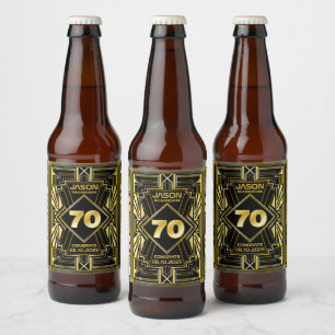 Rótulo Para Garrafa De Cerveja 70 Birthday Art Deco Dourado Excelente Negro Gatsb