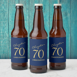 Rótulo Para Garrafa De Cerveja 70 Birthday Azul Dourado