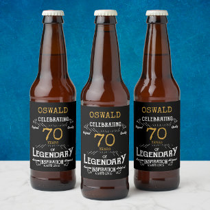 Rótulo Para Garrafa De Cerveja 70 Birthday Black Legendny Dourada Engraçado