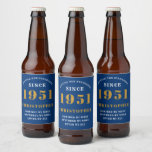 Rótulo Para Garrafa De Cerveja 70th Birthday 1951 Blue Gold Retro Personalized<br><div class="desc">A personalized classic label design for that birthday celebration for a special person born in 1951 and turning 70. Add the name to this vintage retro style blue, white and gold design for a custom 70th birthday gift. Easily edit the name and year with the template provided. A wonderful custom...</div>