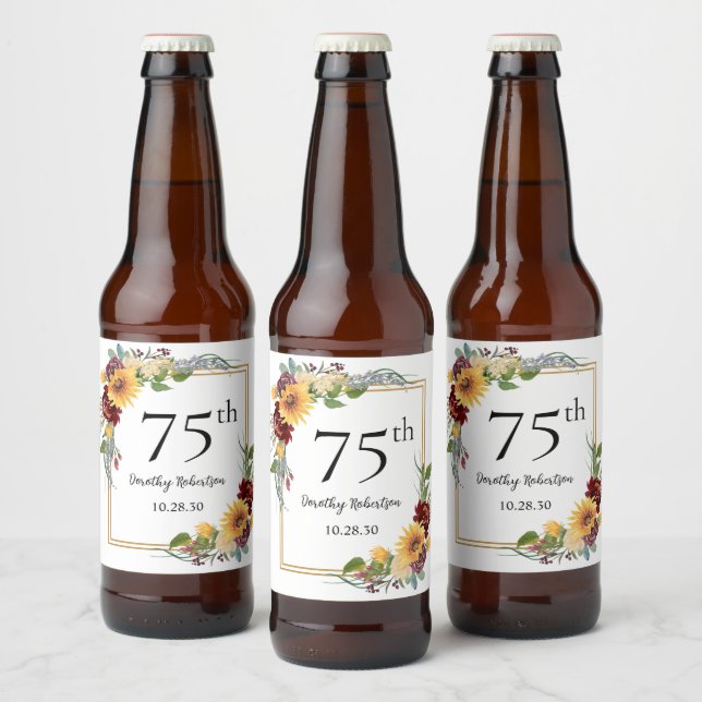Rótulo Para Garrafa De Cerveja 75.o aniversário Girassóis (Garrafas)
