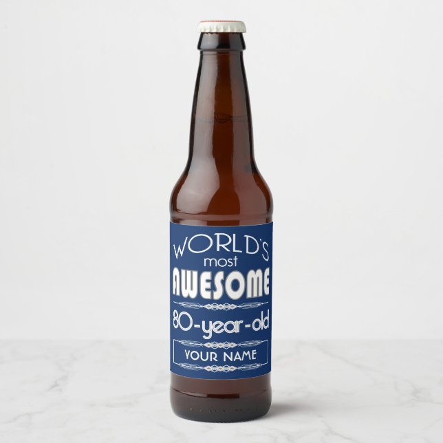 Rótulo Para Garrafa De Cerveja 80 Birthday Worlds Melhor Azul Escuro Fabuloso (Frente)