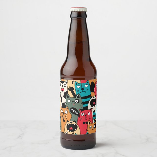 Rótulo Para Garrafa De Cerveja A multidão de gatos (Frente)