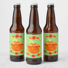 Rótulo Para Garrafa De Cerveja Abóbora Aquarela Ação de Graças em Verde